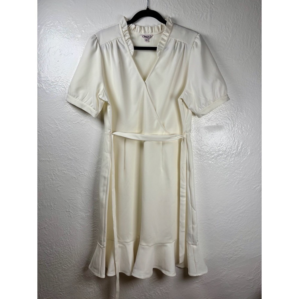 Nanette Lepore Cream Ruffle Neck Wrap Dress Sz 14 Bridal Cocktail Garden Resort‎